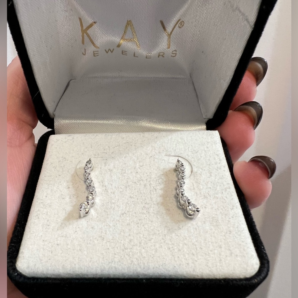 Petite diamond silver dangle earrings